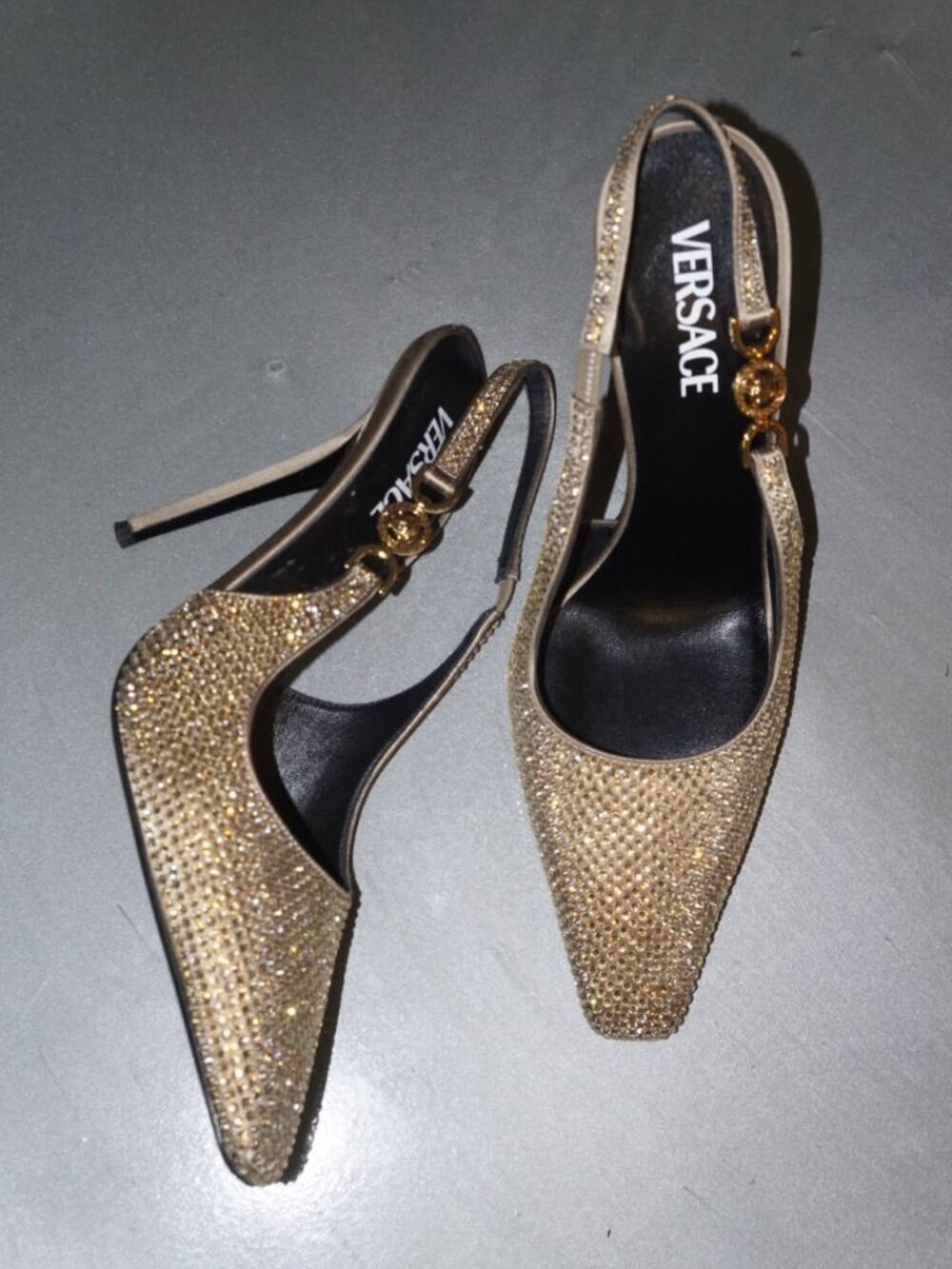 Versace Medusa Slingback Pumps Camel Gold Size 40